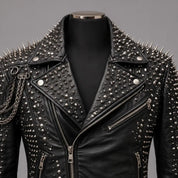 Men's Black Asymmetric-Zip Leather Biker Jacket — Acram