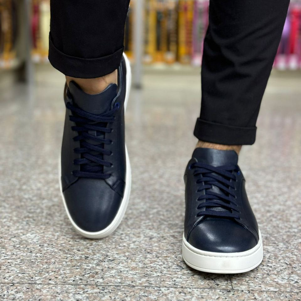 Men's Leather Navy Plain-Toe Sneaker