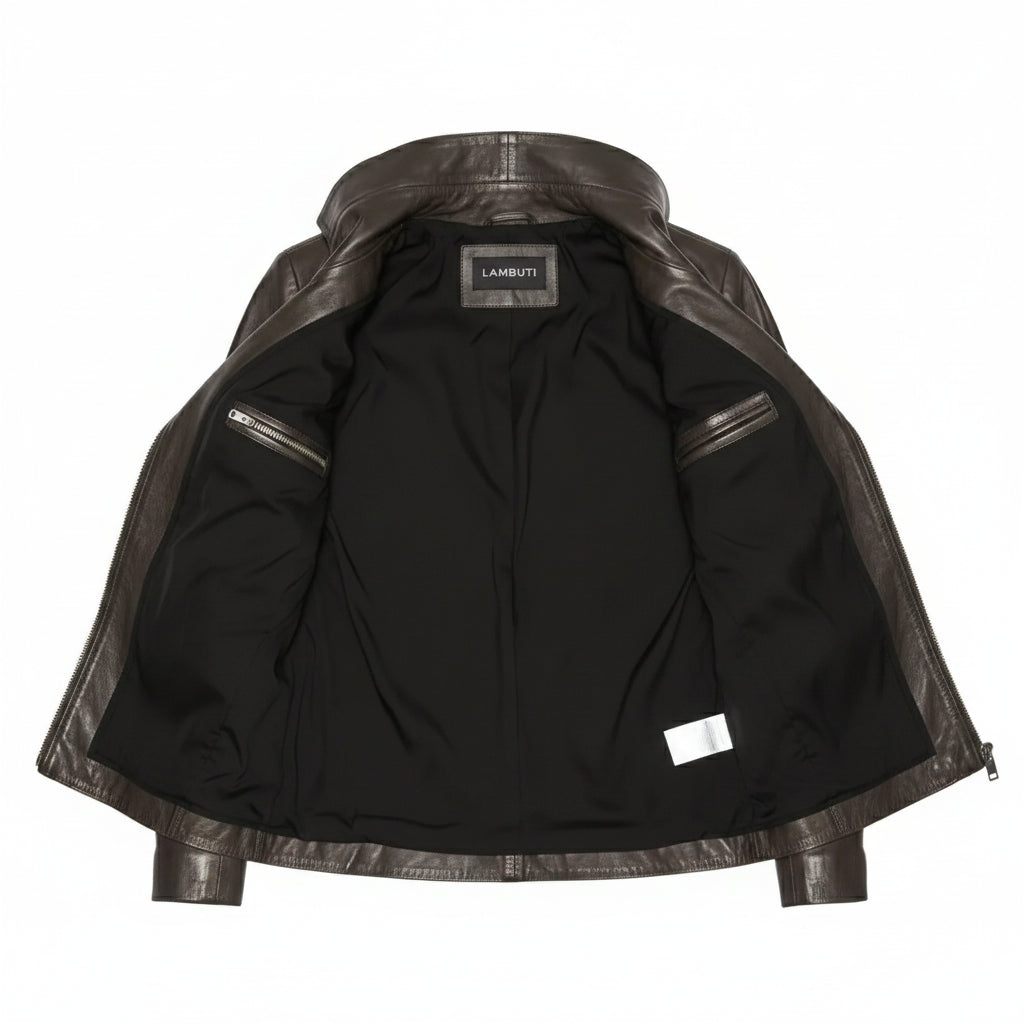 Handmade Women's Brown Wide Collar Leather Jacket