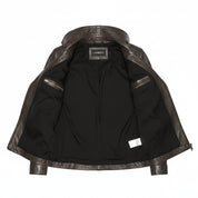 Handmade Women's Brown Wide Collar Leather Jacket