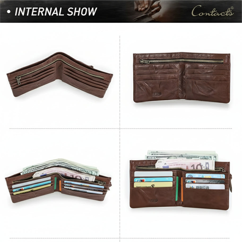 Men's Full-Grain Leather Bi-Fold RFID Blocking Wallet