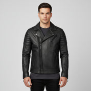 Men's Handmade Black Genuine Leather Jacket Slim Fit Zip Closure Vintage Style