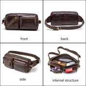Men’s Full-Grain Leather Belt Bag, Crossbody Fanny Pack with Antique Bronze Hardware