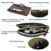 Men's Full-Grain leather Laptop Clutch, Multi-Compartment 14-inch Sleeve Bag