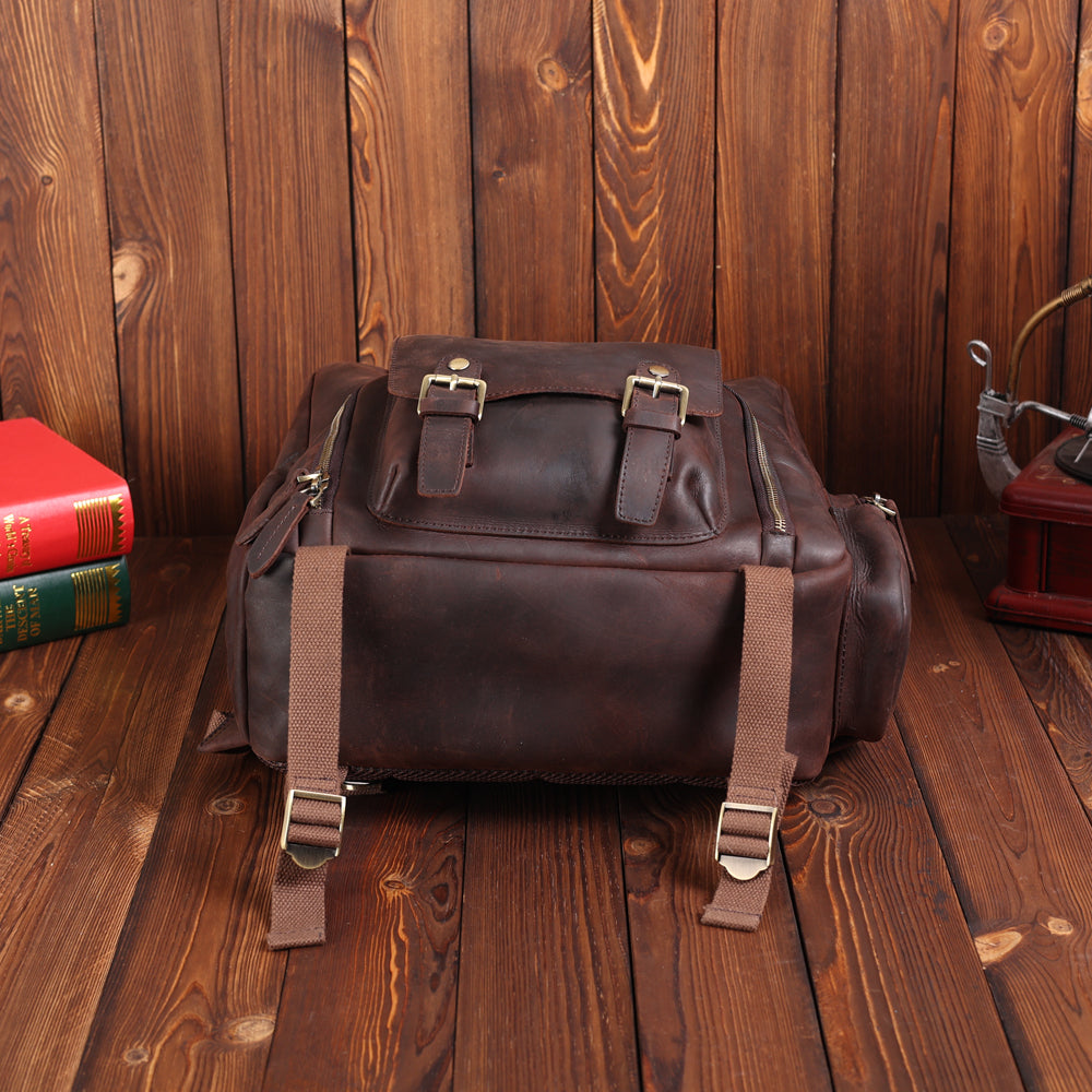 Full-Grain Leather Laptop Backpack with Tripod Holder