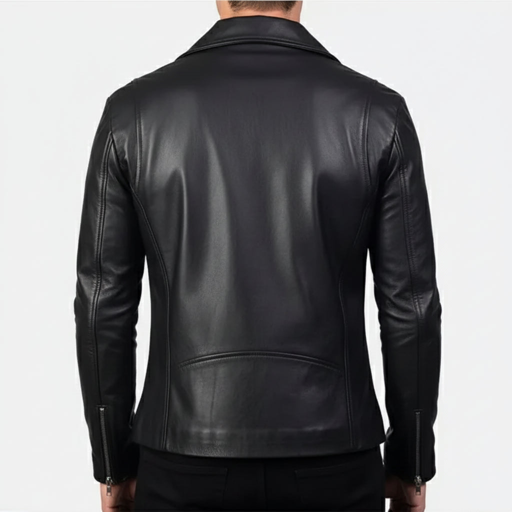 Handmade Men Black Leather Biker Jacket, Mens Wide Collar Jacket , Mens Jackets