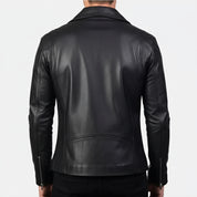 Handmade Men Black Leather Biker Jacket, Mens Wide Collar Jacket , Mens Jackets