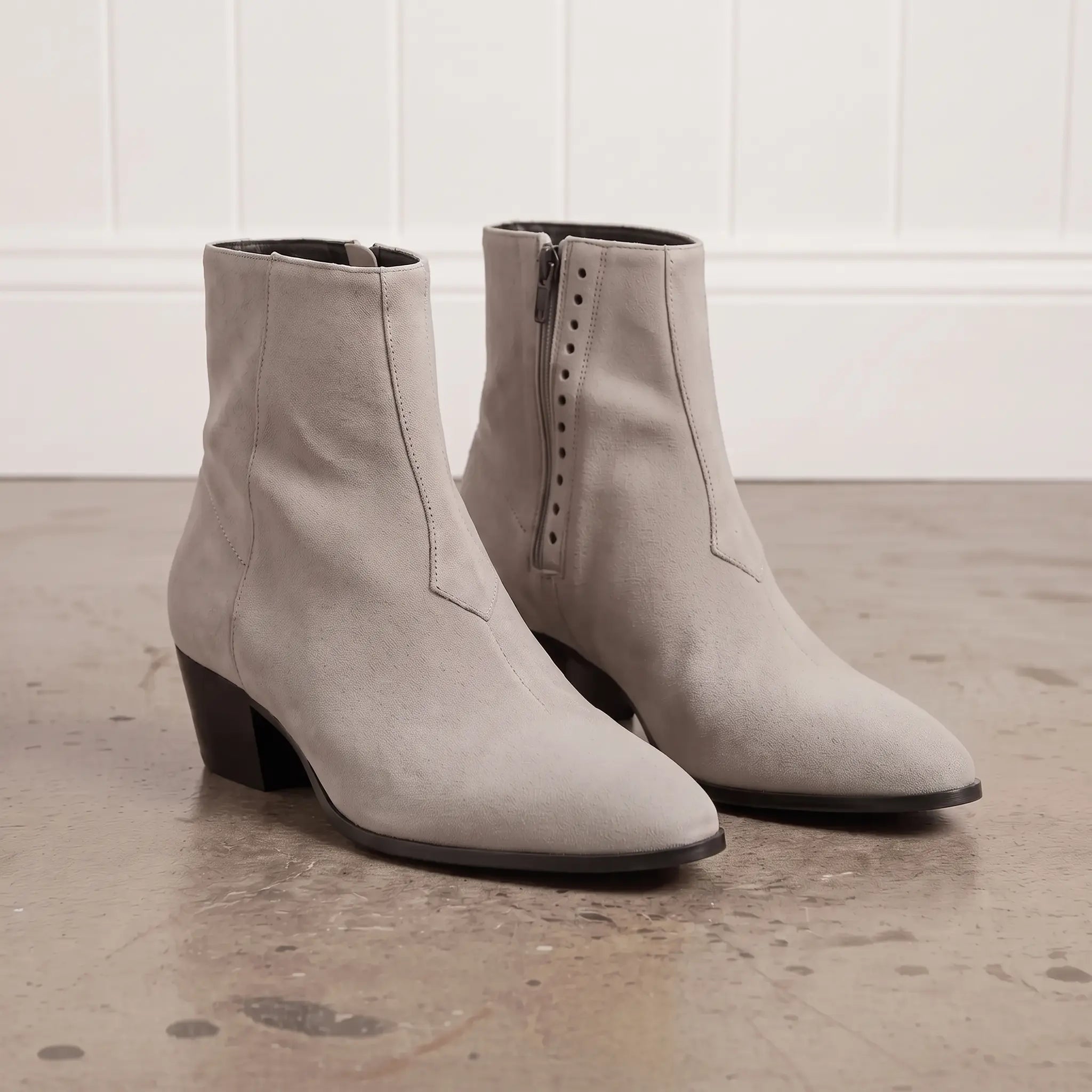 Men's Light Gray Plain-Toe Suede Ankle Boots — Merrick