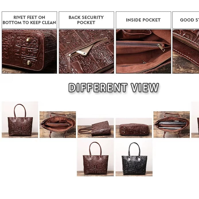 Vintage Women's Leather Tote, Large Capacity Crossbody Bag for Everyday Use