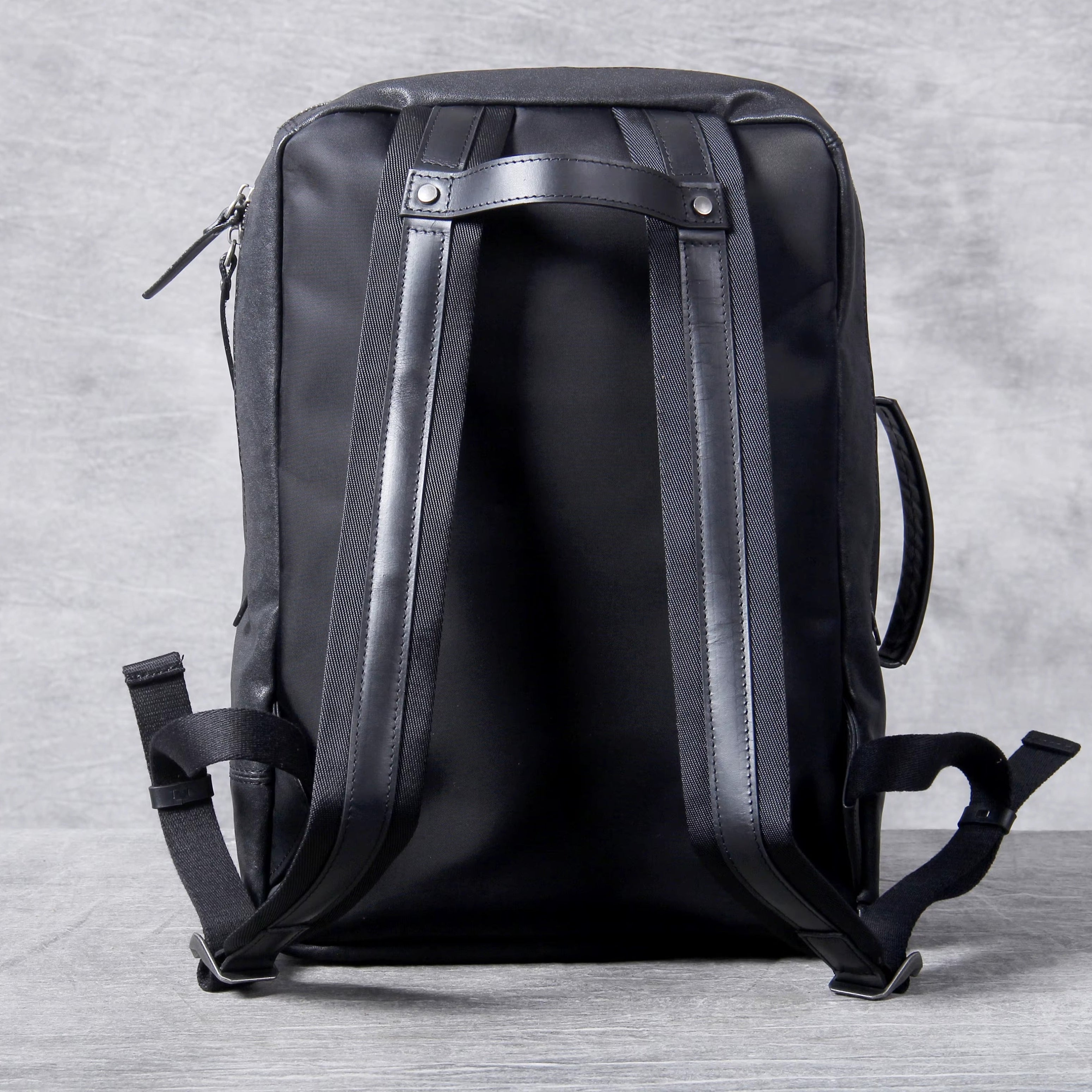 burnished leather backpack Men's Black Leather Backpack