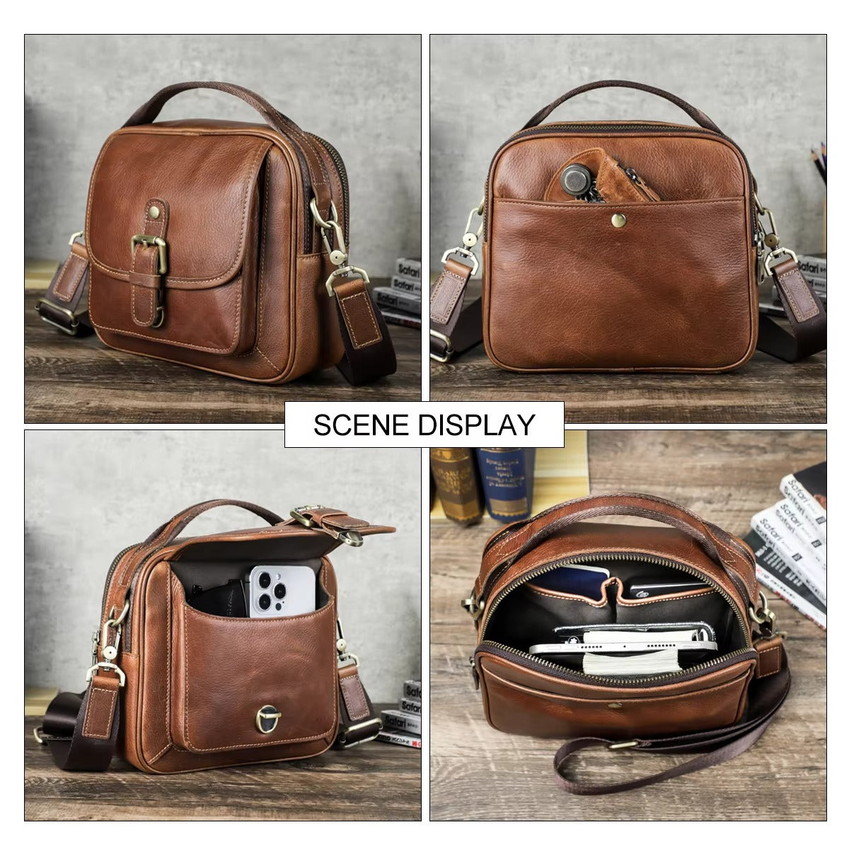Classic Vintage Leather Shoulder Bag for Men, Premium Crossbody Messenger