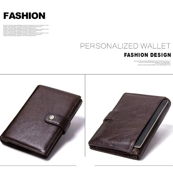 Men's Leather Travel Clutch Wallet, Passport Holder & Card Organizer