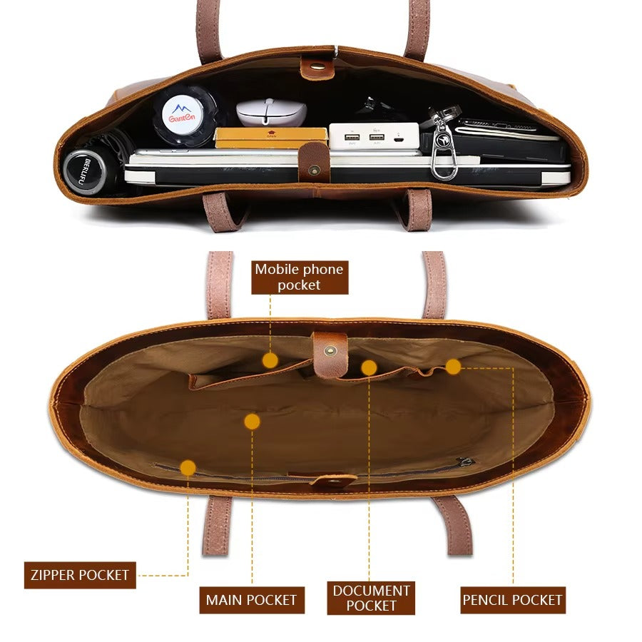 Premium Brown Leather Tote Bag – Sophisticated and Functional