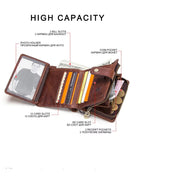 Men’s Short-Length Genuine Leather Wallet - RFID Card Holder with Coin Purse