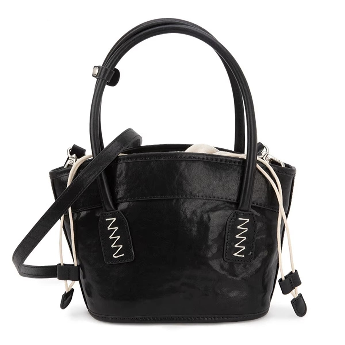 Luxury Women's Mini Bucket Bag, Genuine Leather Drawstring Shoulder Purse