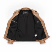 Women's Tan Studded Leather Biker Jacket — Watson