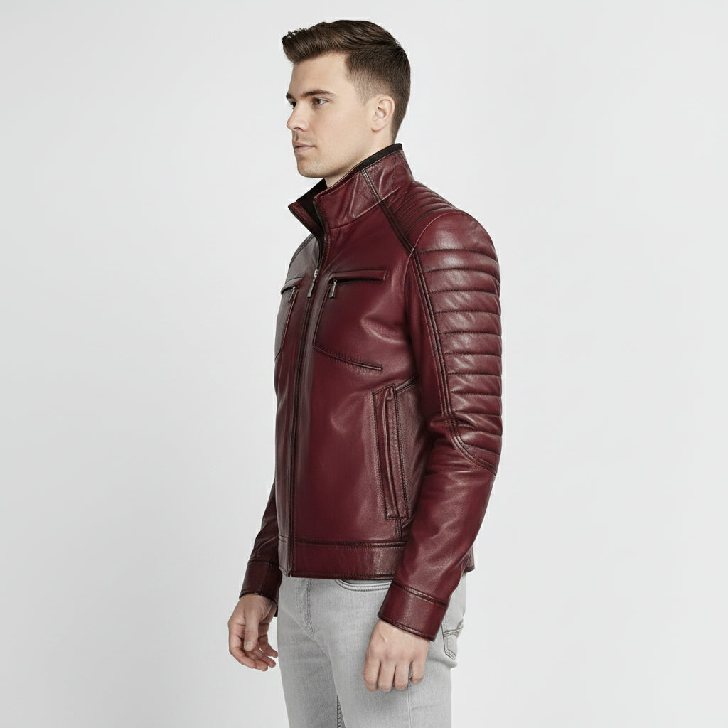 Men's Antique Maroon Classic Biker Leather Jacket