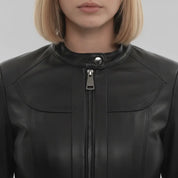 Women's Black Leather Biker Jacket — Finley