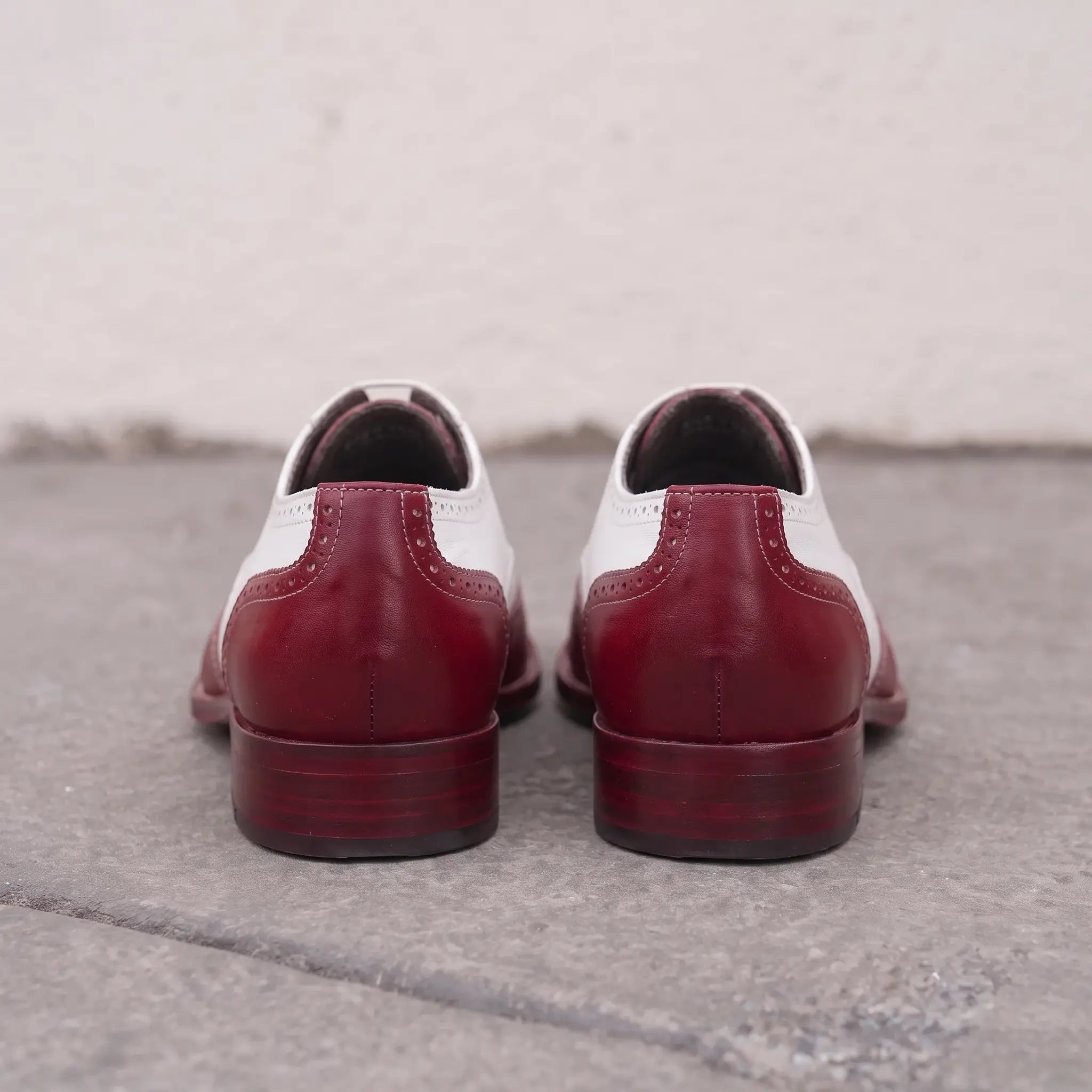 White and Burgundy Wingtip Leather Spectator Oxfords — Alsop