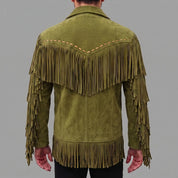 Men's Olive Green Suede Western Jacket — Ewen