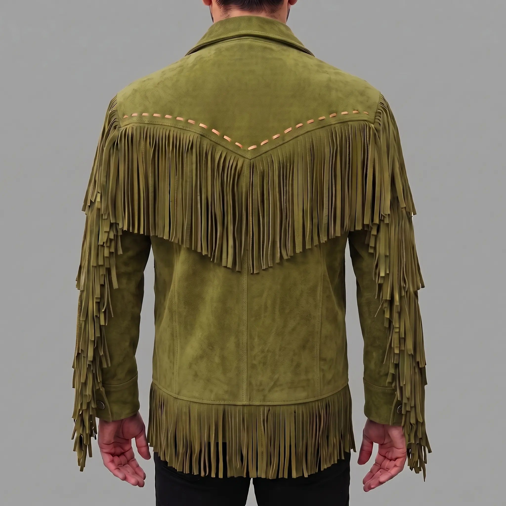 Men's Olive Green Suede Western Jacket — Ewen