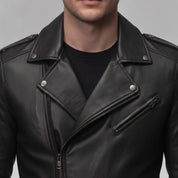 Men's Black Leather Biker Jacket — Eynsford
