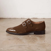 Men's Brown Suede Double Monk Strap Shoes — Lowell