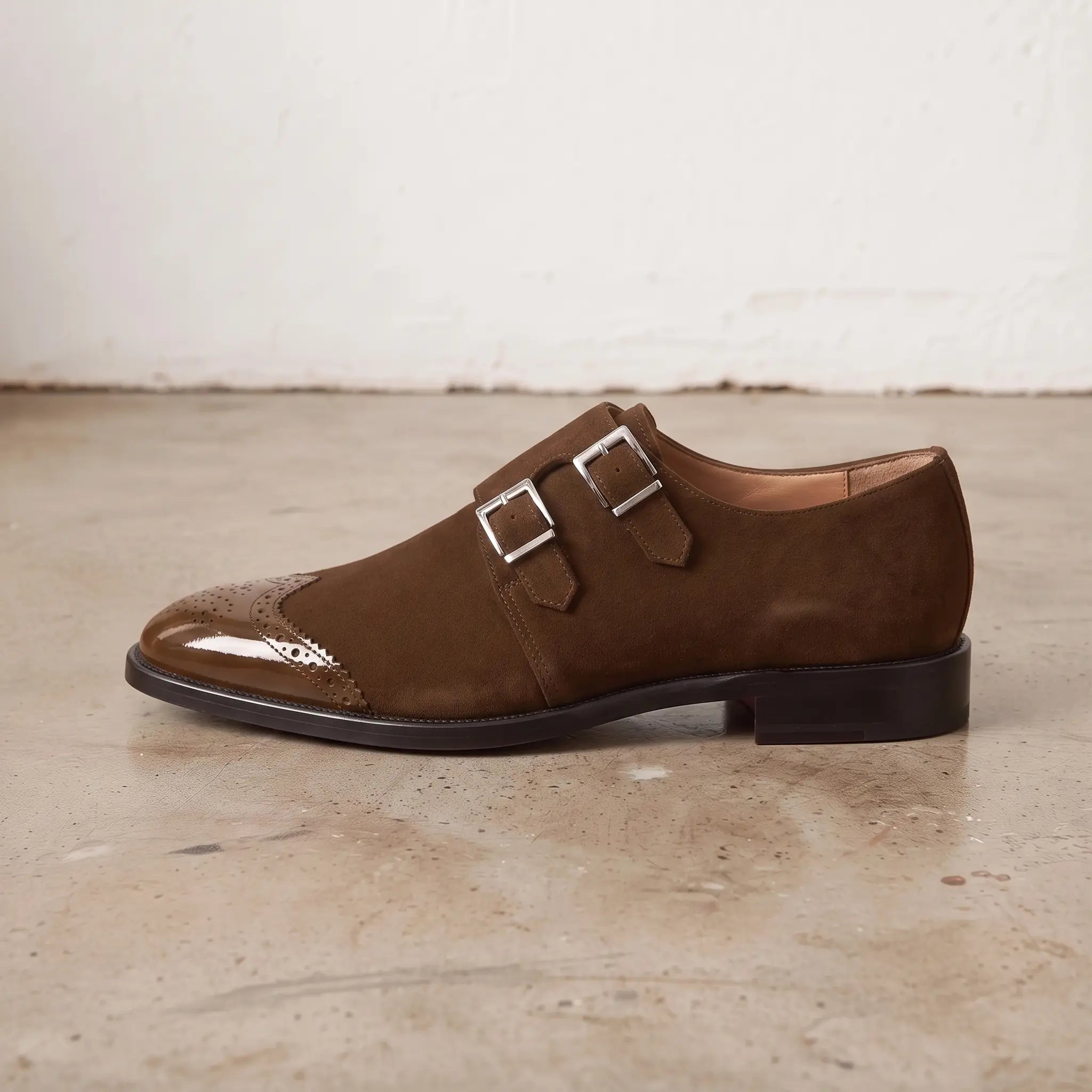 Men's Brown Suede Double Monk Strap Shoes — Lowell