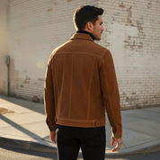 Men's Handmade Brown Suede Leather Trucker Jacket, Genuine Brown Western Soft Suede