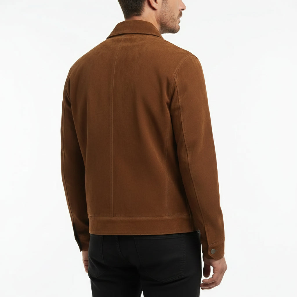 Handmade Men’s Suede Trucker Jacket with Flap Pockets