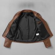 Women's Brown Cropped Leather Biker Jacket — Lapford