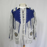Handmade Men Western Leather Jacket Wear Fringes Beads Native American Cowboy Coat
