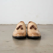 Men's Beige Wingtip Leather Tassel Loafers — Bovey