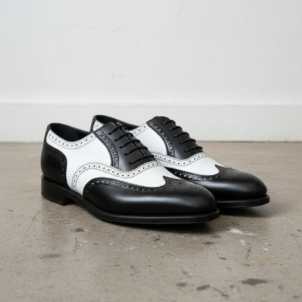 Men's Black and White Wingtip Leather Spectator Oxfords - Gatton US 13 / Black / 2E