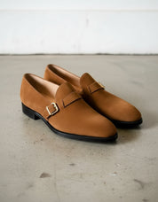 Handmade Tan Suede Monk Shoes for Men