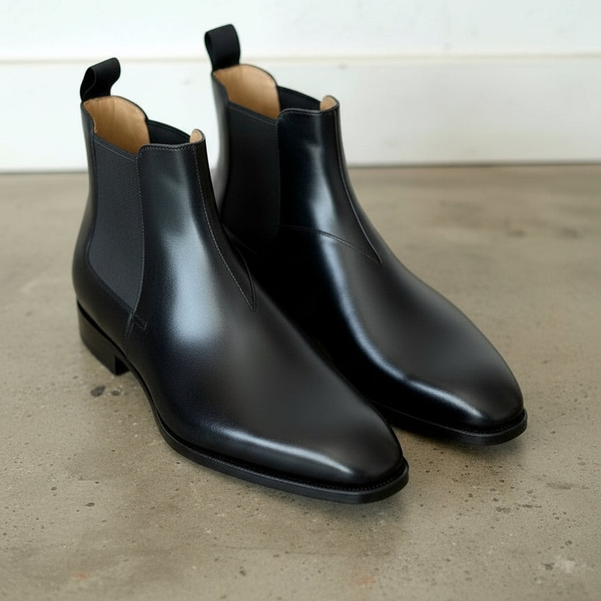 Handmade Black Leather Chelsea Boots