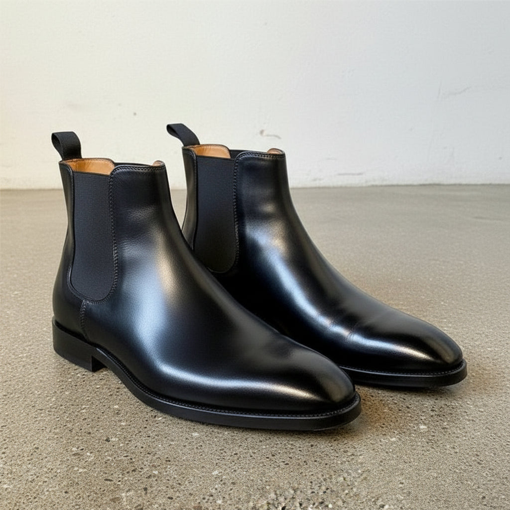 Handmade Men's Black Premium Leather Chelsea Boots