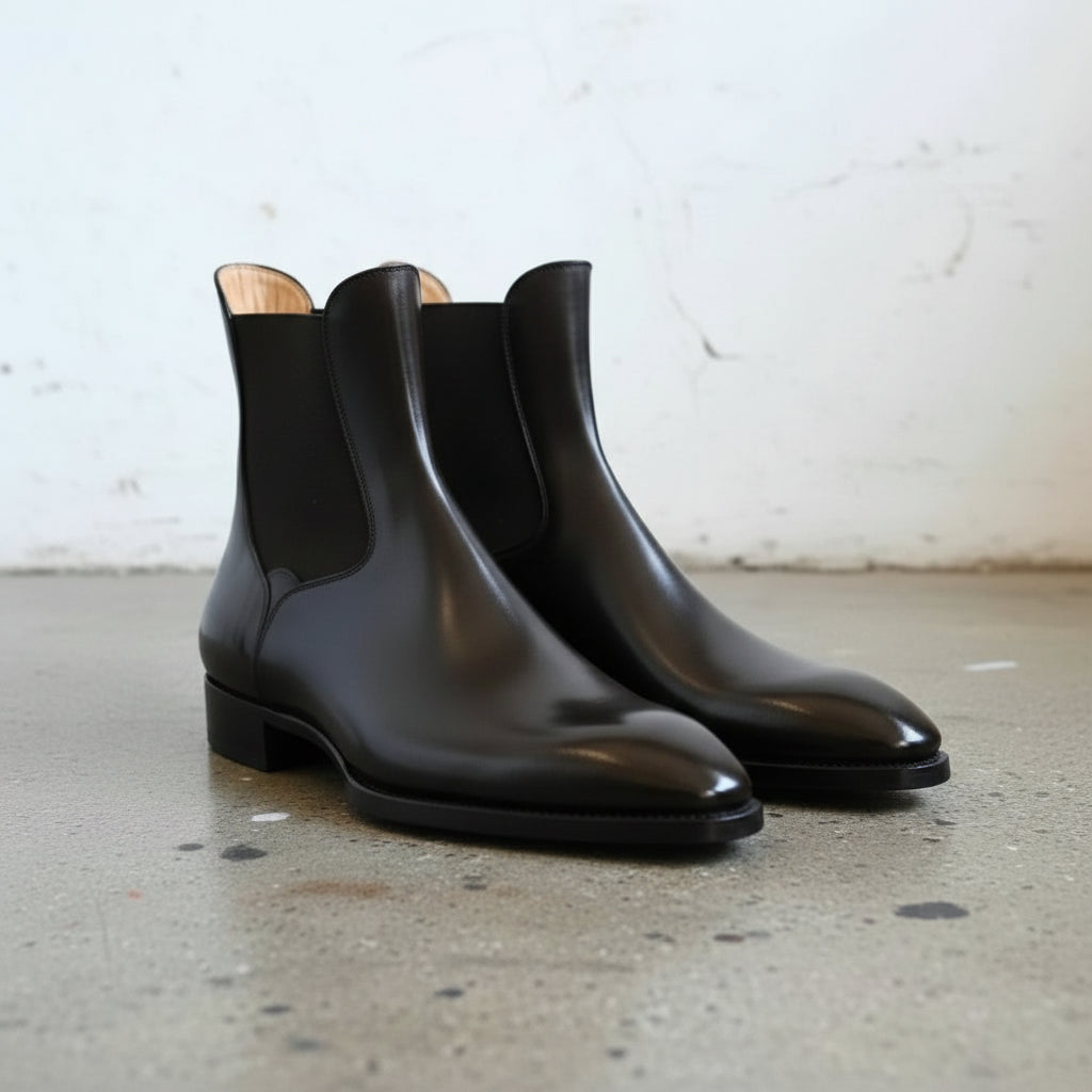Handmade Men's Black Leather Chelsea Boots
