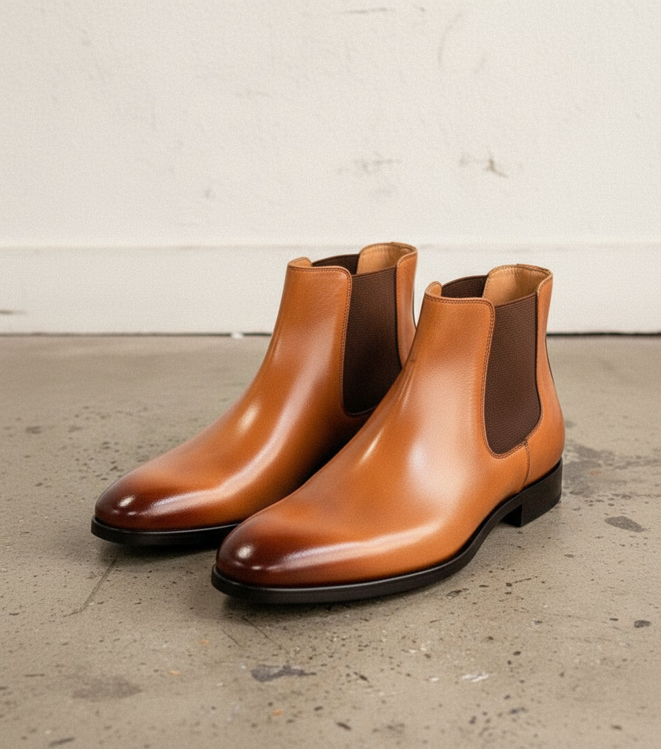 Handmade Men's Tan Leather Chelsea Boots