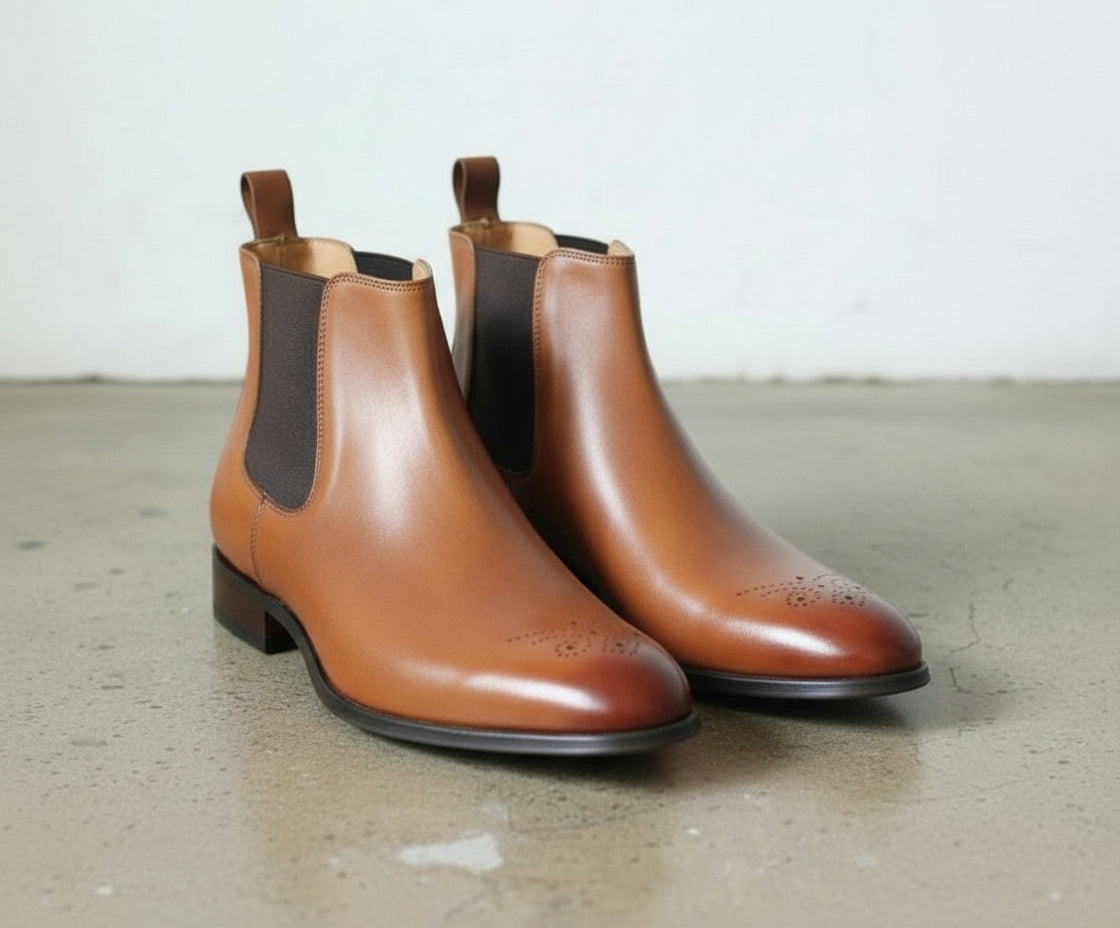 Handmade Men's Brown Leather Chelsea Boots