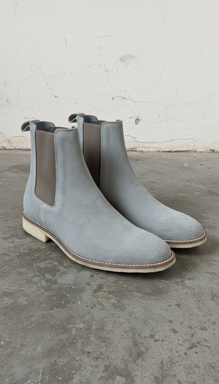 Men's Light Gray Suede Chelsea Boots