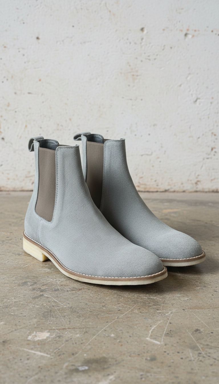 Men's Light Gray Suede Chelsea Boots