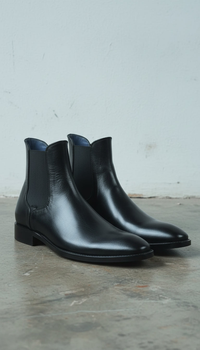 Handcrafted Men's Black Chelsea Leather Boots