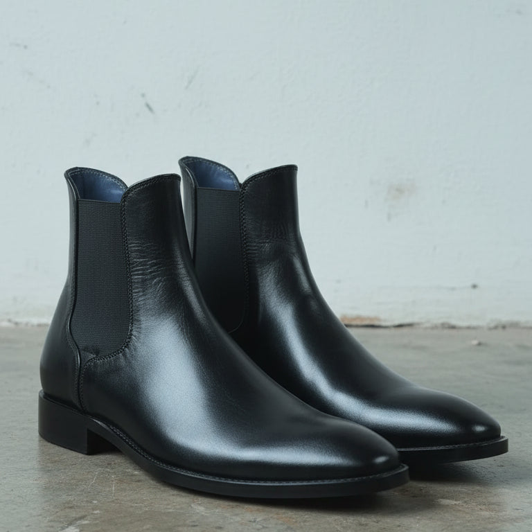 Handcrafted Men's Black Chelsea Leather Boots