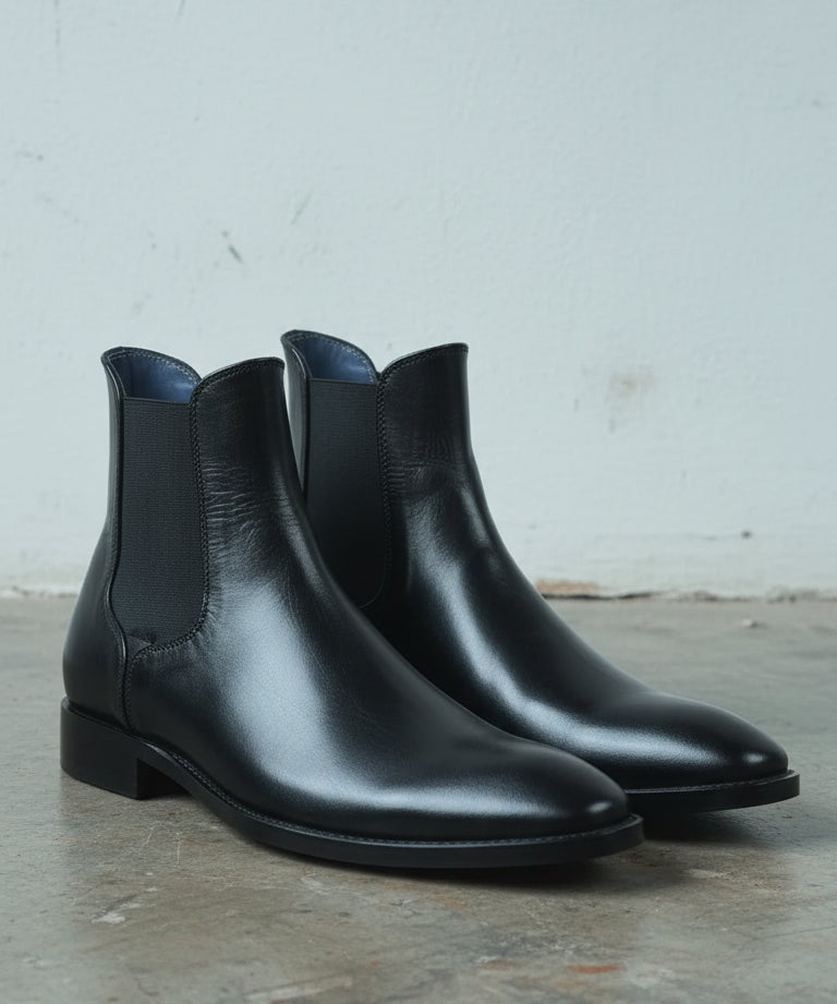 Handcrafted Men's Black Chelsea Leather Boots
