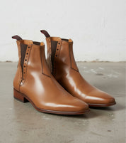 Handmade Men Tan Color Chelsea Brogue Ankle Boots, Ankle Leather Boots