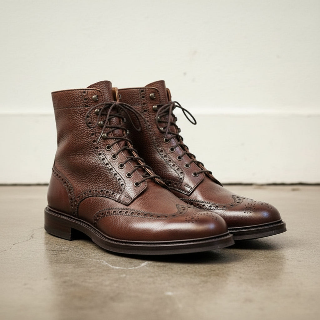 Handcrafted Men's Wingtip Brogue Lace-Up Boot