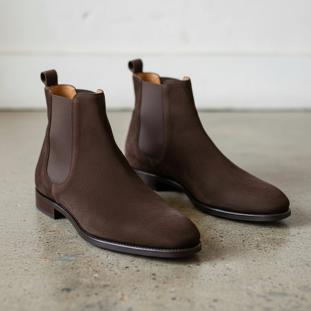 Handmade Men Brown Suede Chelsea Boots, Mens Suede Ankle Boots, Mens Boots
