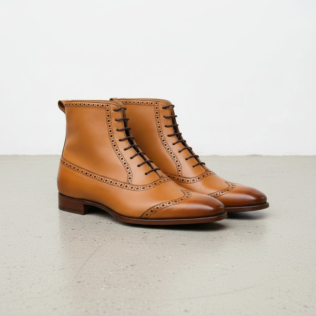 Handmade Men's Wingtip Brogue Lace Up Dress Boots