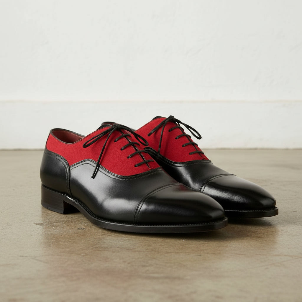 Men's Two Tone Red and Black Handmade Spectator  Dress Shoes